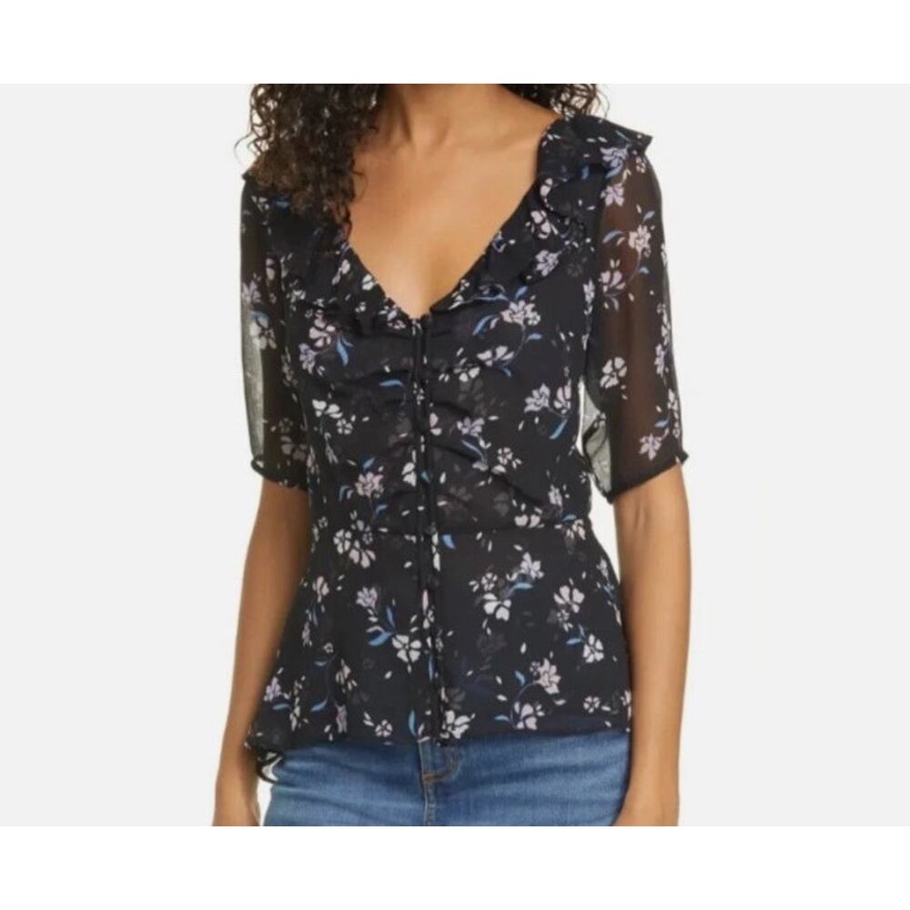 VERONICA BEARD Ayia Silk Chiffon Floral Half Sleeve Blouse Top Shopbop 0 XS $398